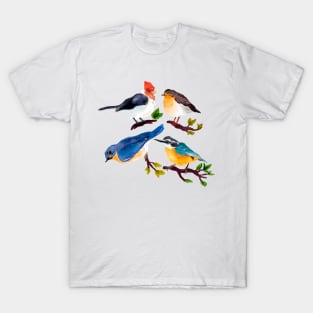 Autumn Birds Hand Drawn Watercolor T-Shirt